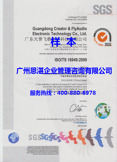 ISO/TS16949:2009认证样本